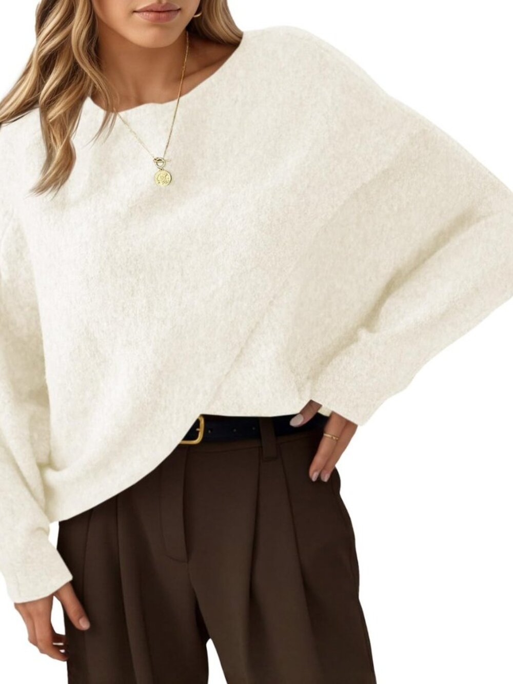 Womens Oversized Batwing Sweaters Long Sleeve Crew Neck Poncho Slouchy Knit